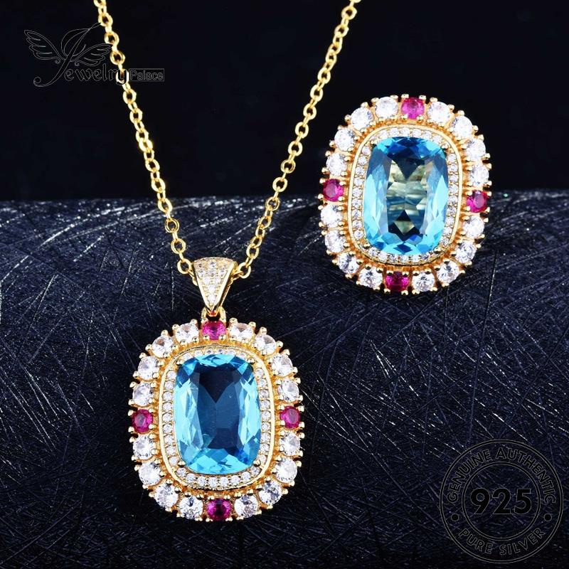 Jewelrypalace Perak925 Set Kalung Aquamarine Mewah Asli Wanita S419