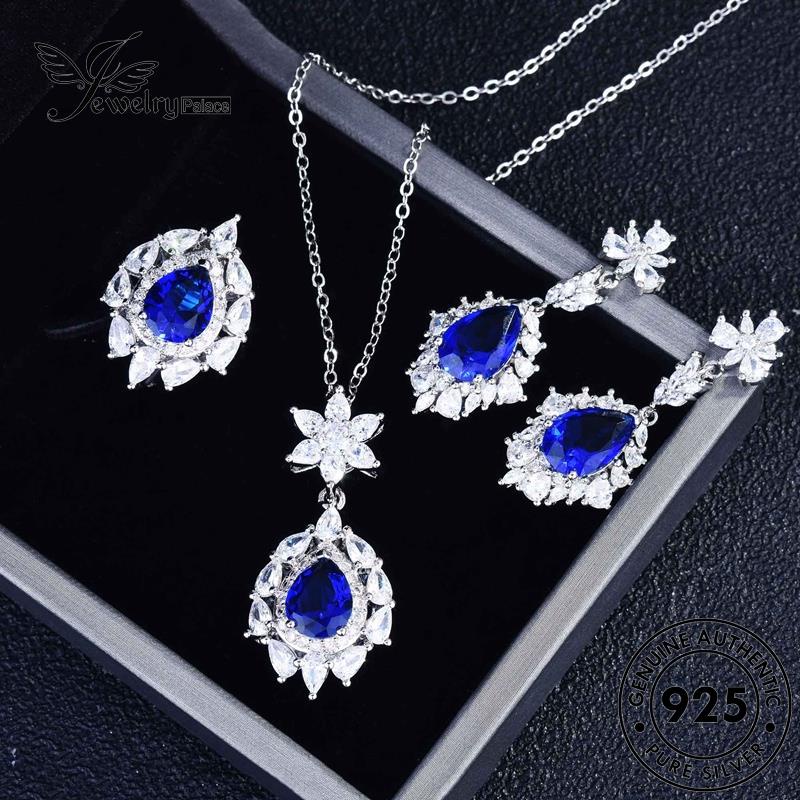 Jewelrypalace Kalung Perak925 Mewah Asli Sapphire Wanita Set S383