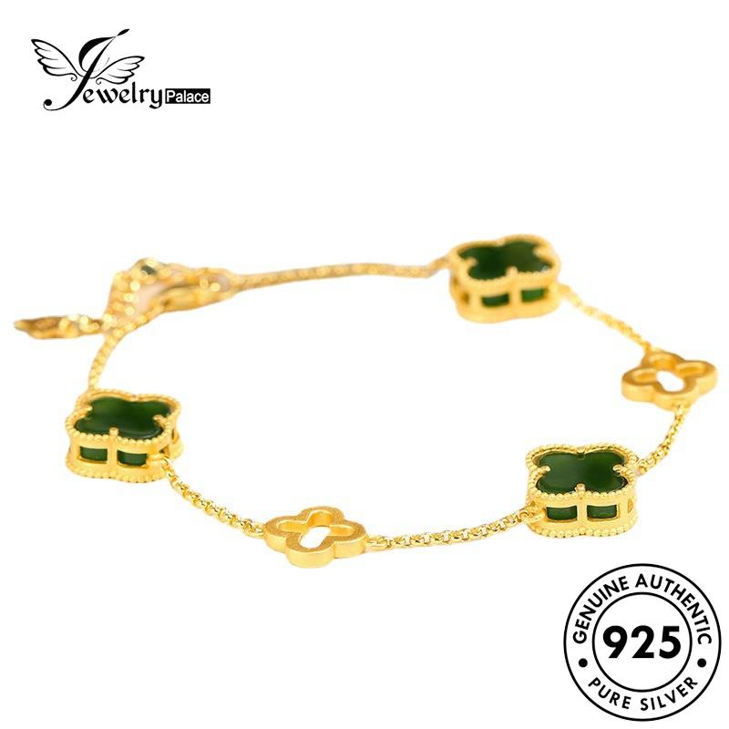 Perhiasantempat Wanita Kalung Clover925 Perak Vintage Emerald Asli Set S384