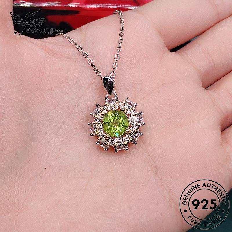 Jewelrypalace Olive Emerald Wanita Bentuk Kalung Set Asli925 Perak S391