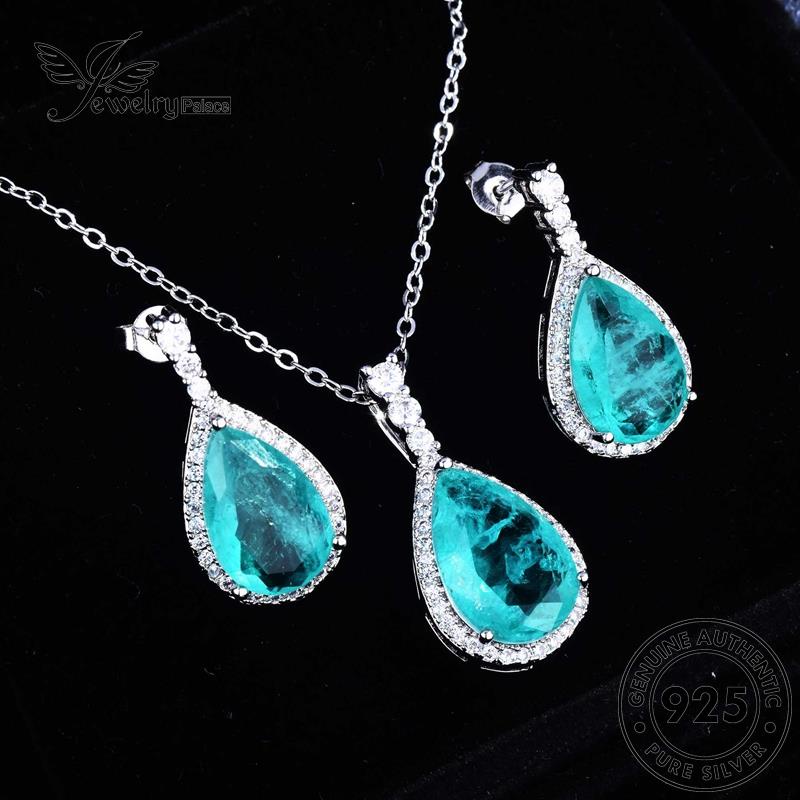 Jewelrypalace Asli Aquamarine Wanita Set 925 Perak Kalung Mewah S440