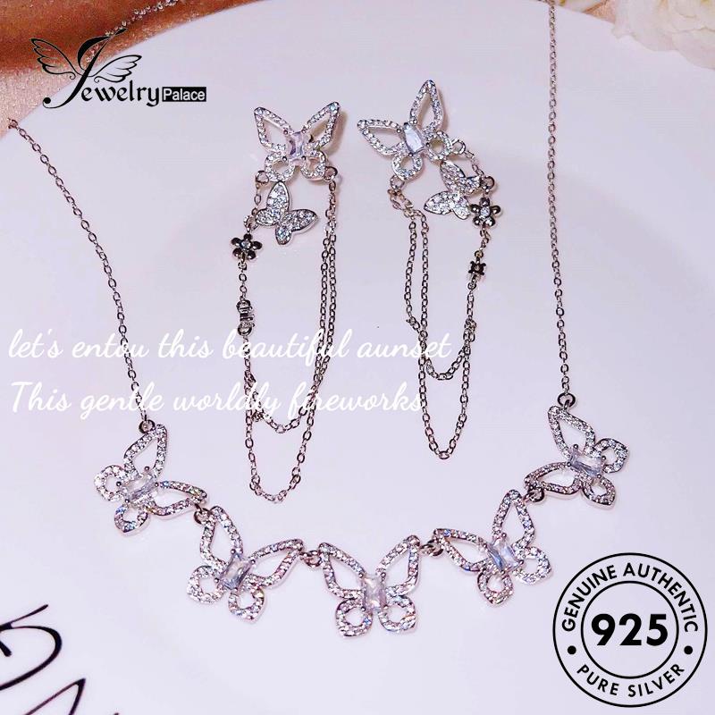 Jewelrypalace Asli Moissanite Berlian925 Wanita Set Perak Kalung Kupu-Kupu S487