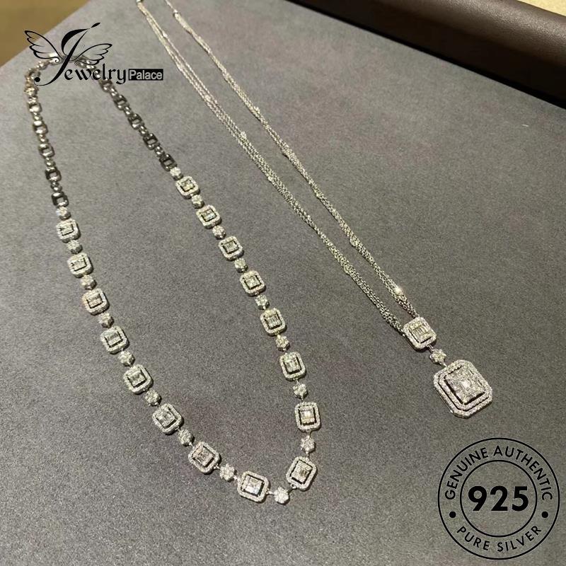 Jewelrypalace 925kalung Moissanite Asli Berlian Set Persegi Wanita Perak S509