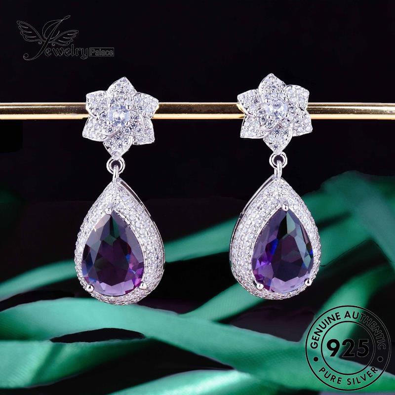 Tempat Perhiasan Wanita Amethyst Set925 Bentuk Kalung Perak Asli Pear S479