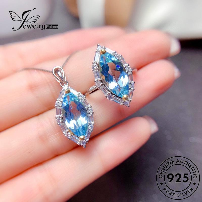 Jewelrypalace925 Set Kalung Wanita Aquamarine Asli Silver S535