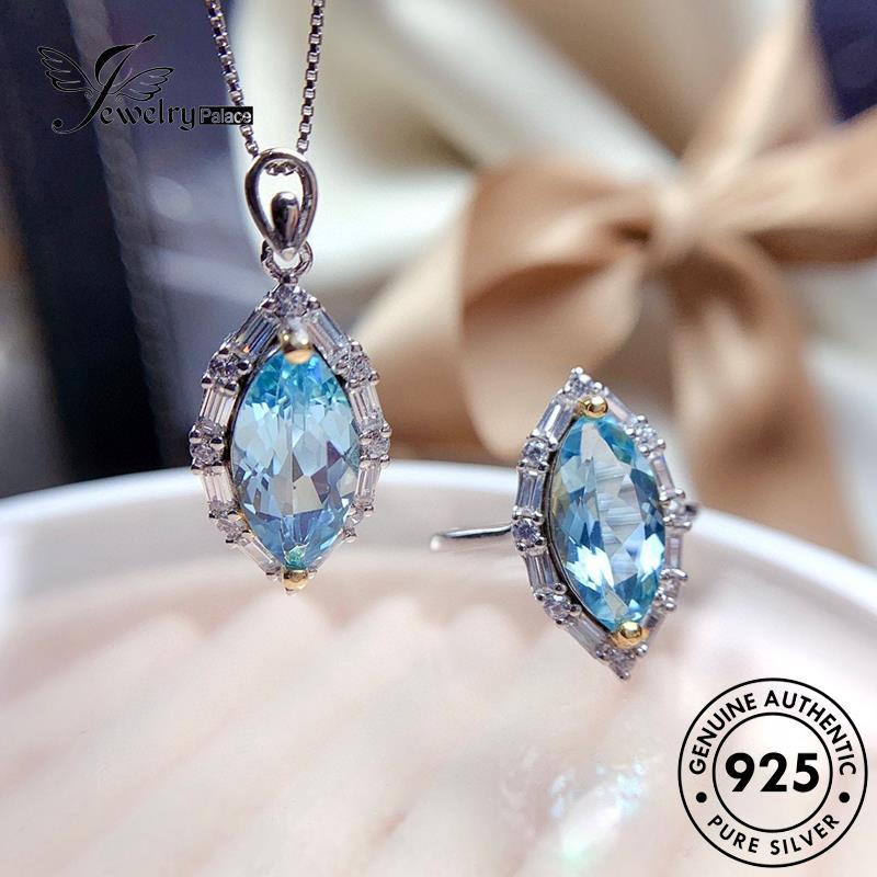 Jewelrypalace925 Set Kalung Wanita Aquamarine Asli Silver S535