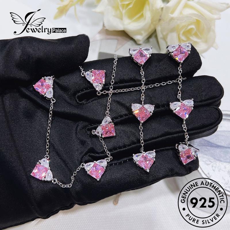 Tempat Perhiasan Wanita Asli Berlian Silver Princess Kristal Kalung Set Pink925 S513