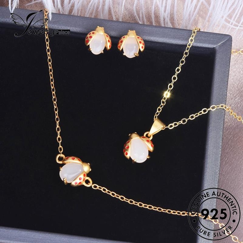 Jewelrypalace Ladybug Jade Wanita Asli Set Kalung925 Perak S590