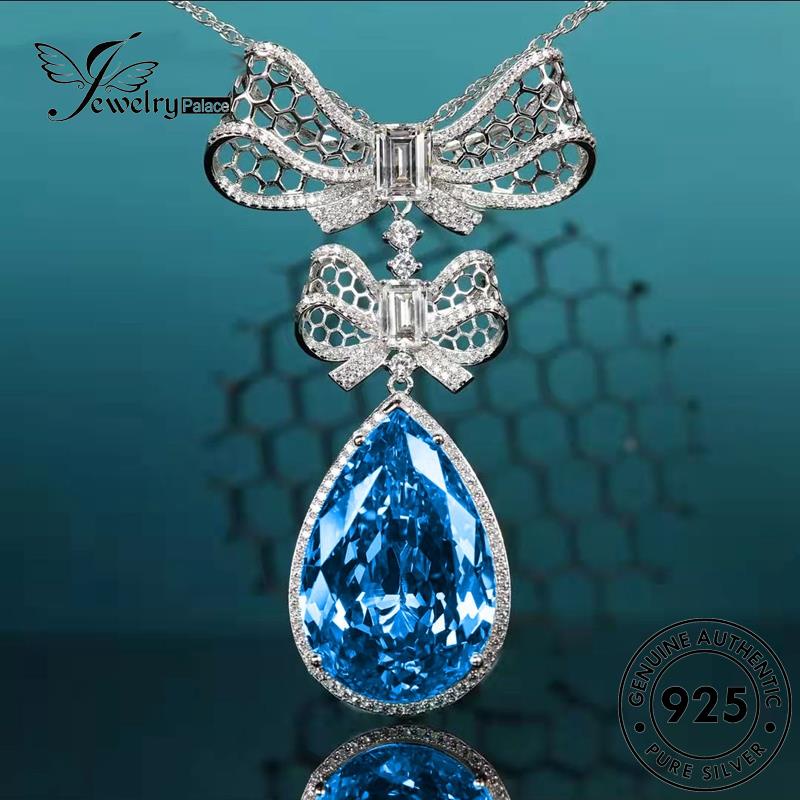 Jewelrypalace925 Aquamarine Kalung Perak Asli Kupu-Kupu Set Wanita S595