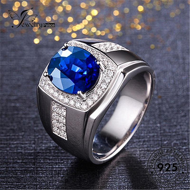 Jewelrypalace Perak Asli Oval Wanita Vintage925Cincin Safir R89