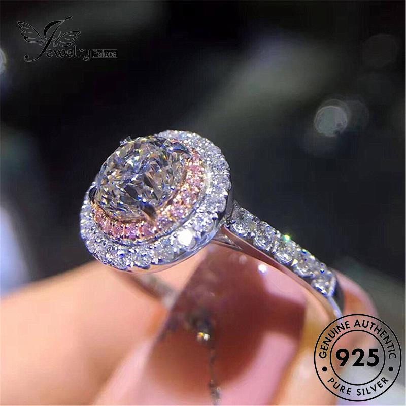 Jewelrypalace Cincin Bulat Wanita Moissanite Asli Fashion Perak925 Berlian R94