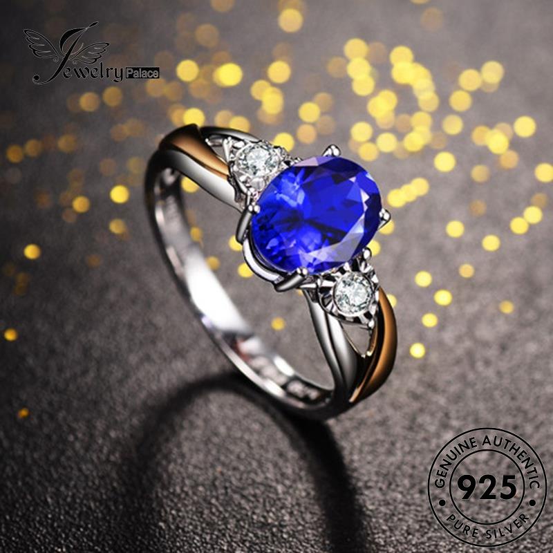 Jewelrypalace Cincin Asli Emas925 Oval Safir Perak Wanita Temperamen R210