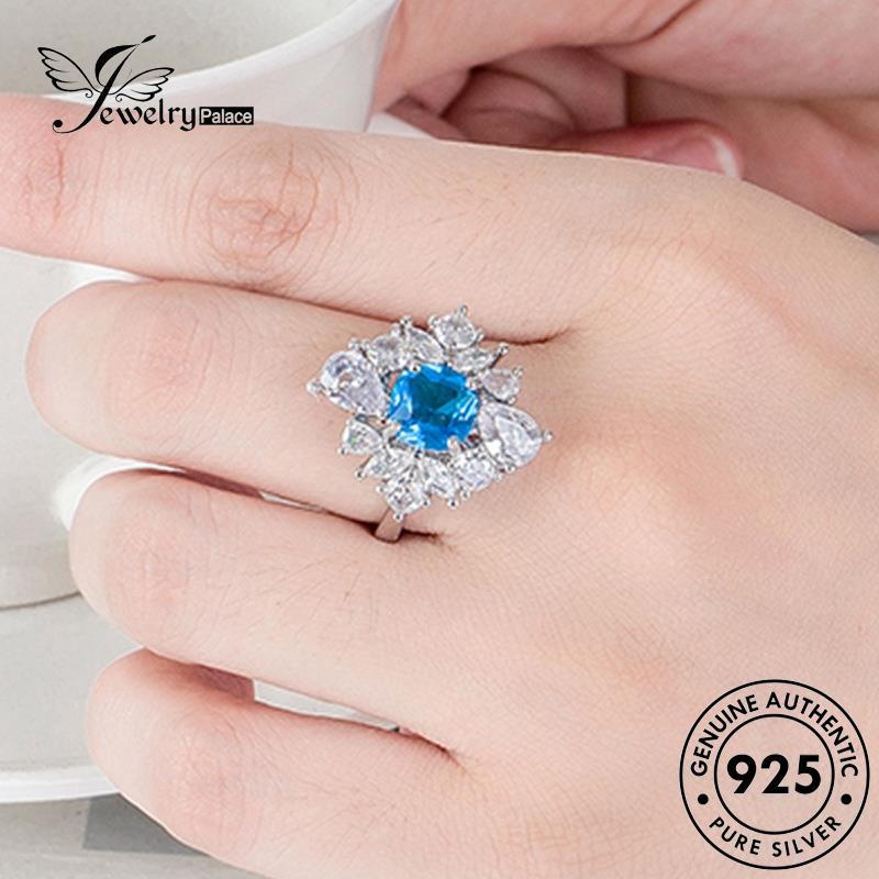 Jewelrypalace Cincin Mata Aquamarine Perak Kuda Wanita Asli925Mewah R240