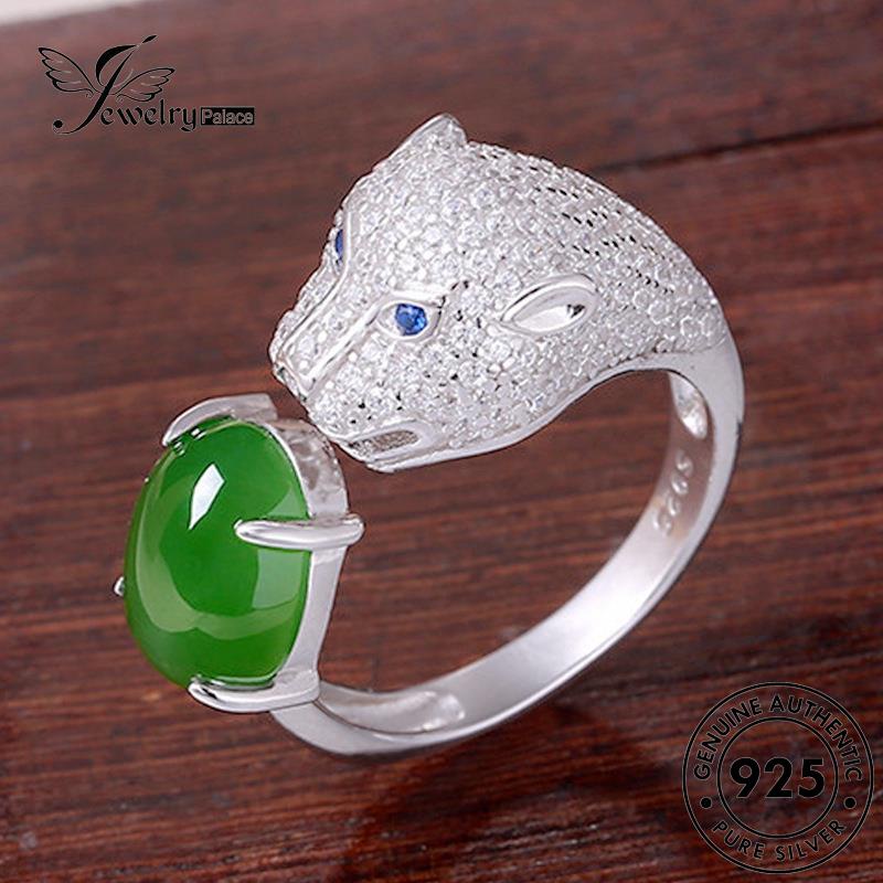 Jewelrypalace925 Asli Giok Retro Leopard Cincin Perak Wanita Kepala R277