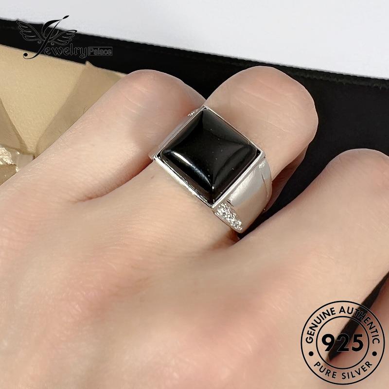 Jewelrypalace Black Silver925 Cincin Obsidian Berlian Perhiasan Asli Onyx Black Pria Simple M090