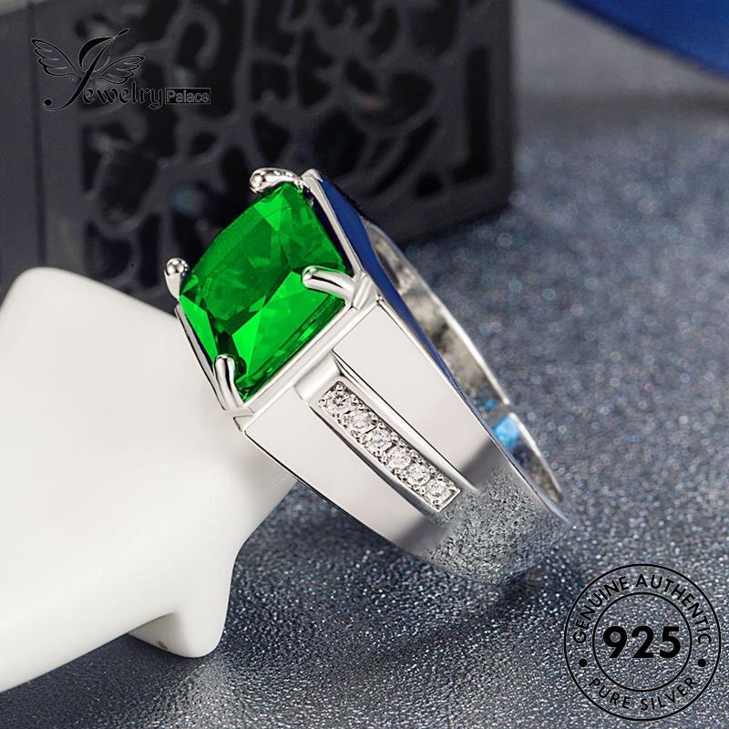 Jewelrypalace Cincin Zamrud Perak Asli Pria Kepribadian925 Persegi R320