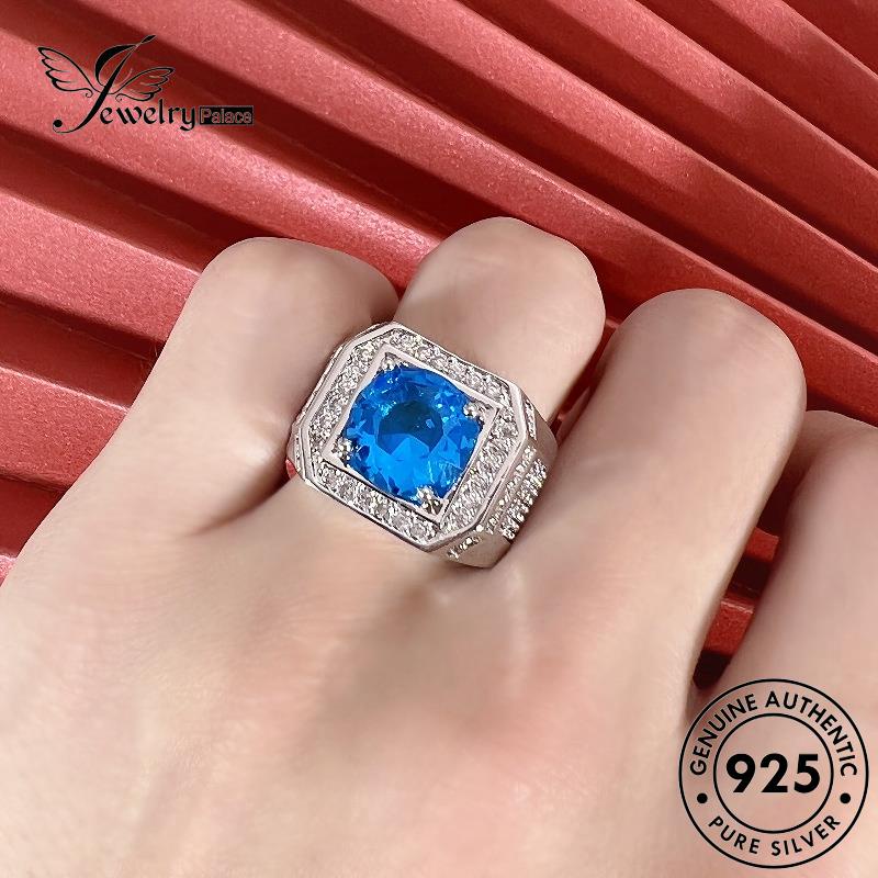 Jewelrypalace Hive925 Cincin Perak Aquamarine Kreatif Asli Pria R487