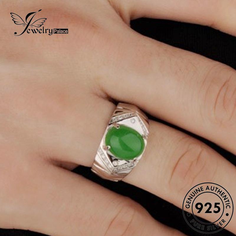 Jewelrypalace 925 Cincin Giok Pria Oval Perak Asli Vintage R540