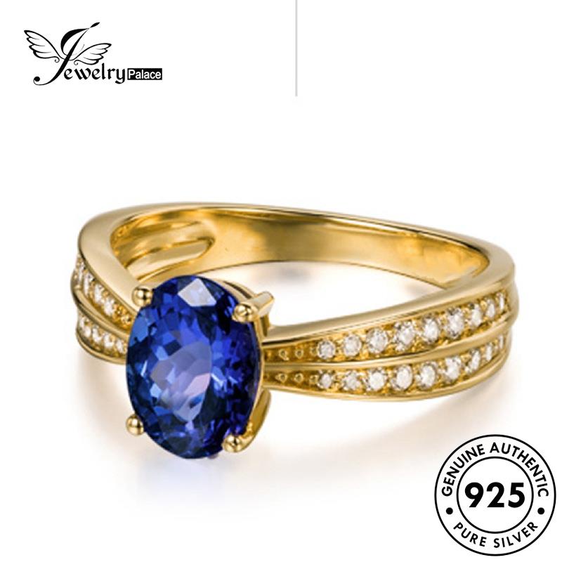 Jewelrypalace Kepribadian Wanita Oval Emas925 Perak Safir Cincin Asli R571