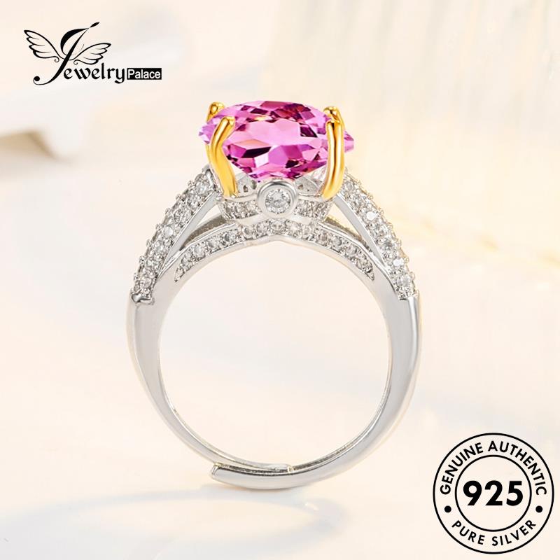 Jewelrypalace Emas Oval Wanita Temperamen Perak Asli Pink Berlian Kristal925Cincin R821