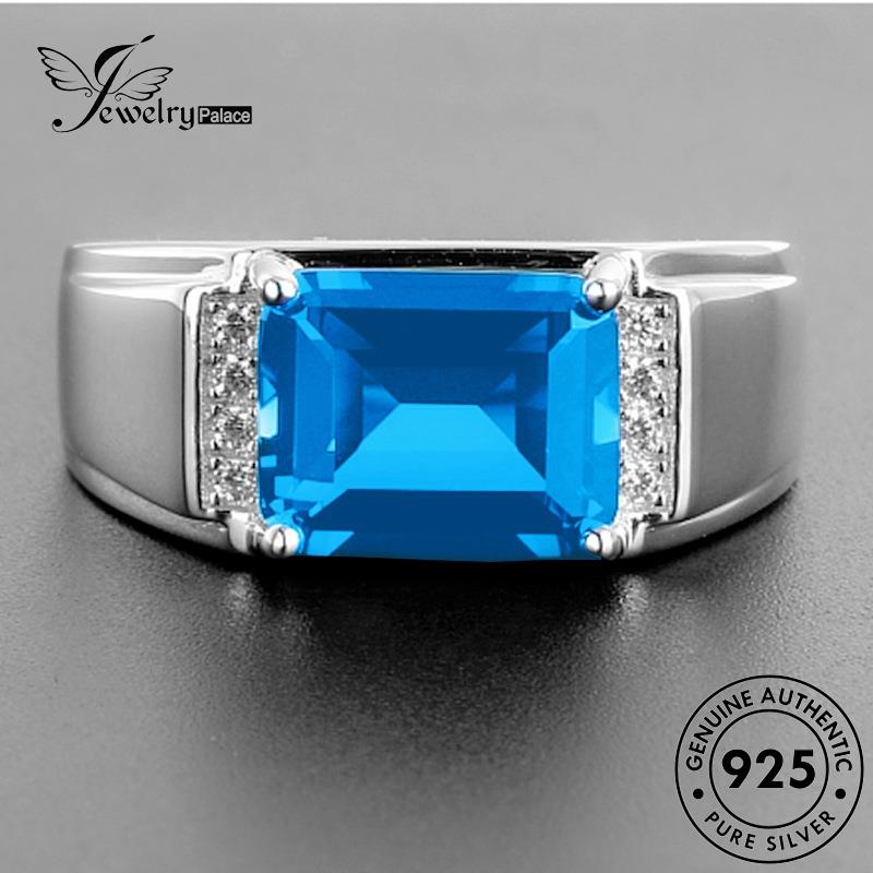 Jewelrypalace Kepribadian Aquamarine Wanita Asli925 Cincin Perak Kotak R862