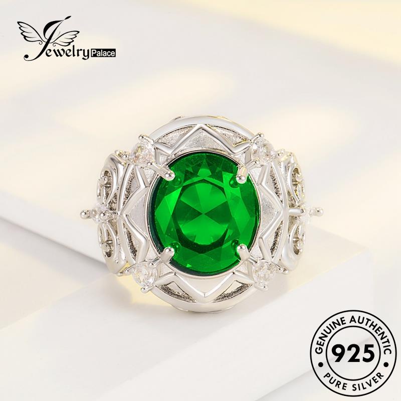 Tempat Perhiasan Wanita Cincin Perak925 Asli Emerald Bulat Mewah R877