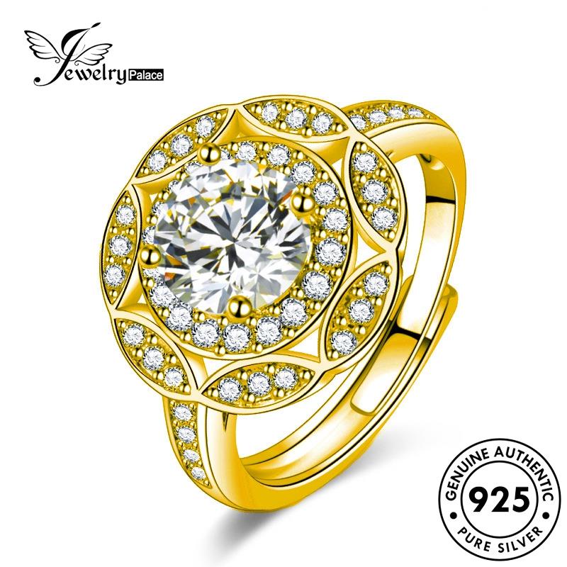 Jewelrypalace Cincin Wanita Berlian Emas Bunga Asli Moissanite Perak925 Mewah R892