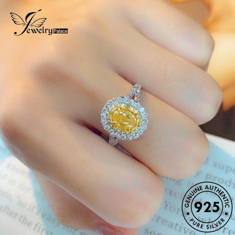 Jewelrypalace Asli Citrine Bulat Cincin Perak Wanita Temperamen925 R913