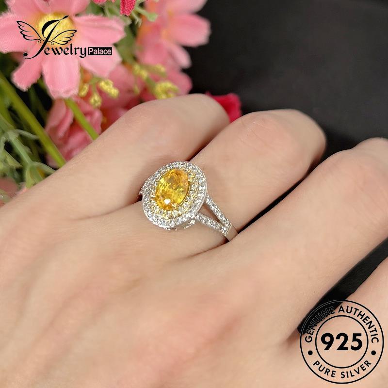 Jewelrypalace Asli Citrine Bulat Cincin Perak Wanita Temperamen925 R913