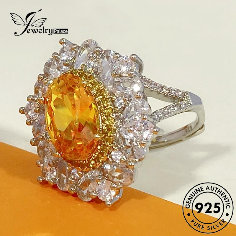 Tempat Perhiasan Wanita Cincin Perak925 Emas Asli Citrine Oval Mewah R947