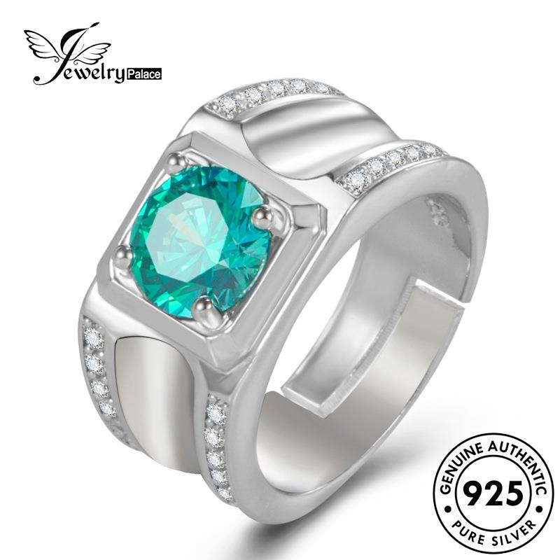 Perhiasantempat Aquamarine Mendominasi Panah Perak Pria 925hati Asli Dan Cincin R986