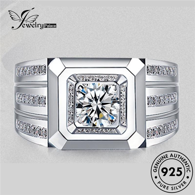 Tempat Perhiasan925 Perak Moissanite Asli Berlian Pria Cincin Mendominasi R1136