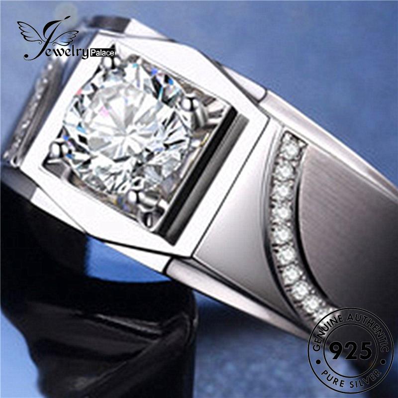 Tempat Perhiasan Wanita Asli Cincin Berlian Klasik Perak925 Moissanite R1144