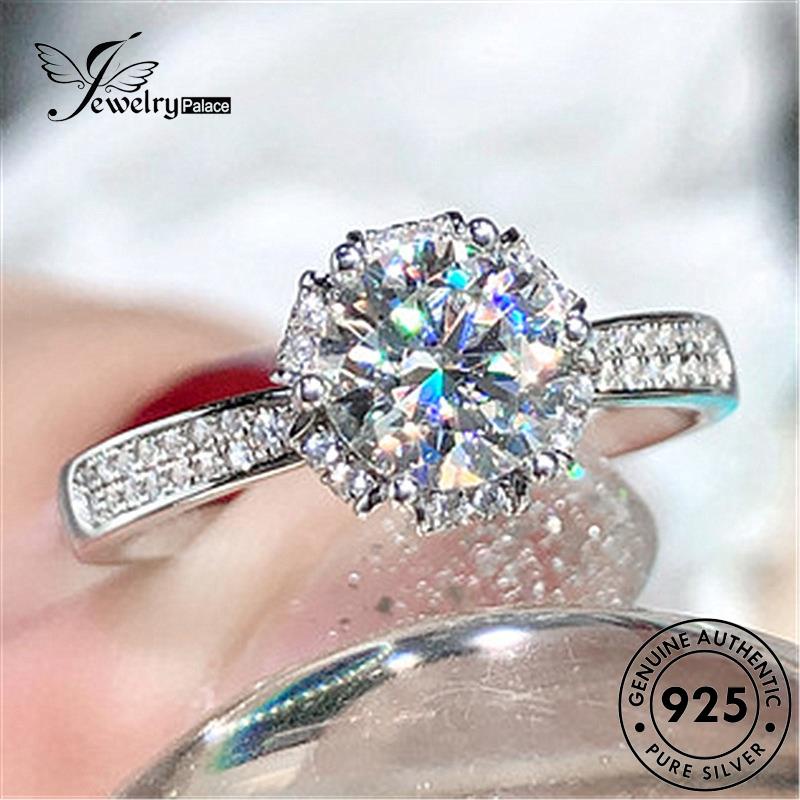 Jewelrypalace Asli Wanita925Bunga Klasik Berlian Perak Moissanite Rings R1163