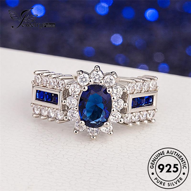 Jewelrypalace Temperamen Perak Asli Safir Wanita Rings925 Oval R1469