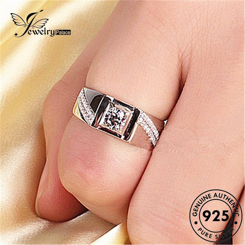 Tempat Perhiasan Pria Cincin Perak Moissanite Berlian Asli Simple925 R1556