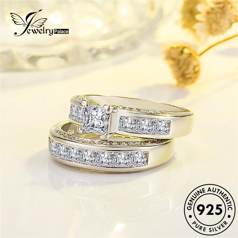 Jewelrypalace Cincin Couple Perak Asli Moissanite925 Berlian Klasik R1276