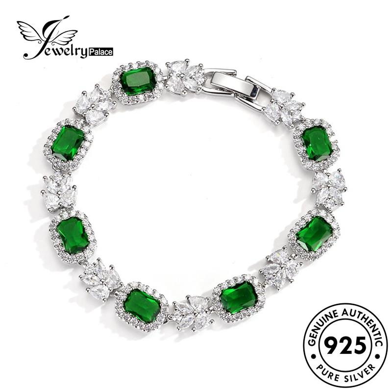 Jewelrypalace Perak Ujung Berlian Asli High Square Emerald Wanita Gelang925 B1