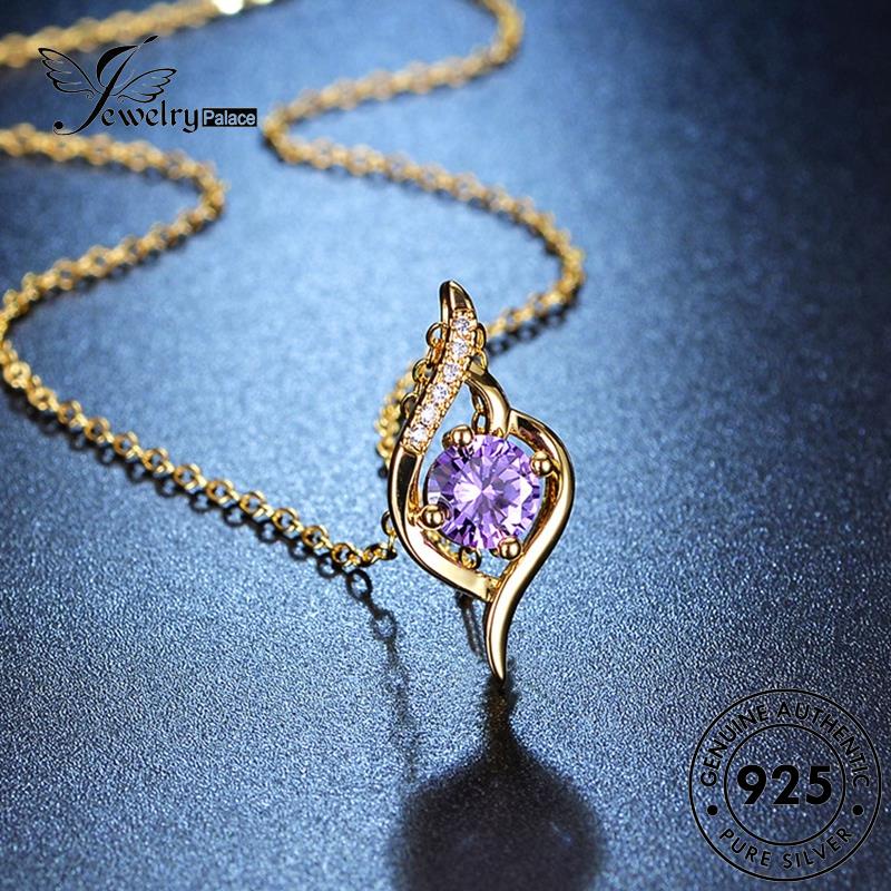 Jewelrypalace Kalung925 Wanita Asli Amethyst Simple Gold Silver N8