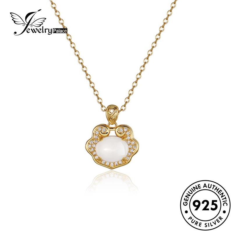 Jewelrypalace Giok Asli Wanita Kreatif Kalung Perak925 Security Gold Lock N32