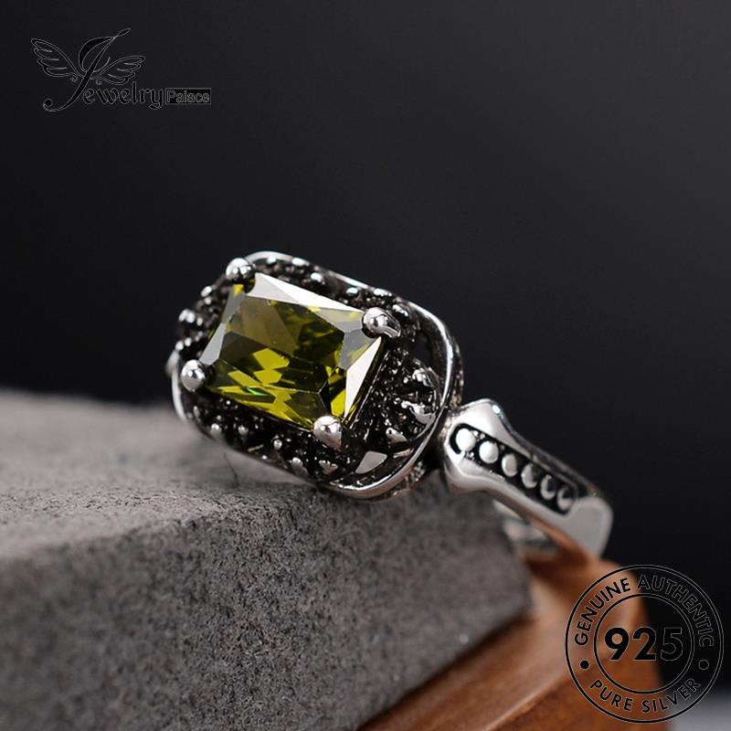 Jewelrypalace Cincin Wanita Asli Persegi Emerald Retro Perak925 R37