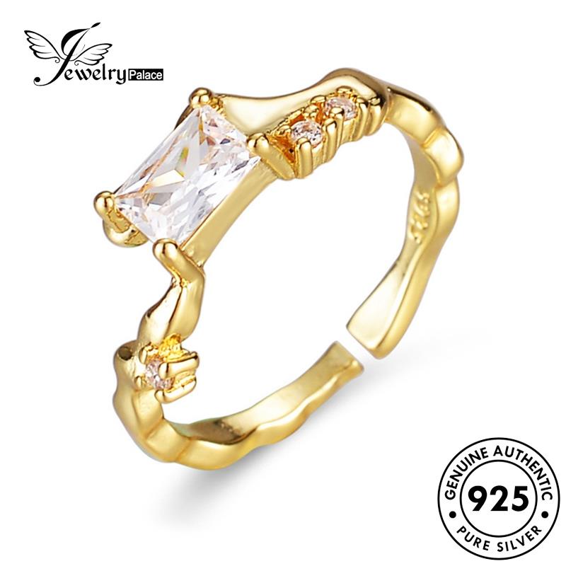 Jewelrypalace Berlian Asli Moissanite Perak Wanita925 Temperamen Square Gold Rings R57