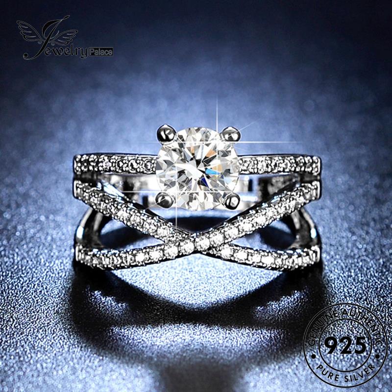 Jewelrypalace Salib Perak925 Cincin Fashion Berlian Moissanite Wanita Asli R105