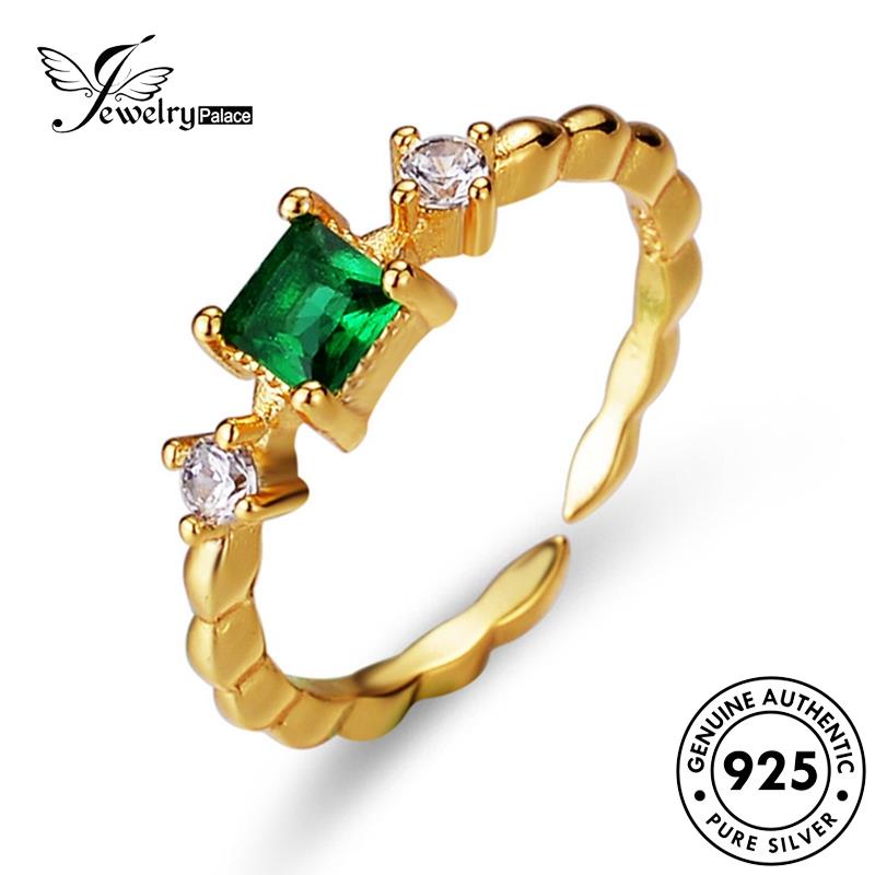 Jewelrypalace Cincin Emerald Perak Asli925 Wanita Kotak Emas Retro R50