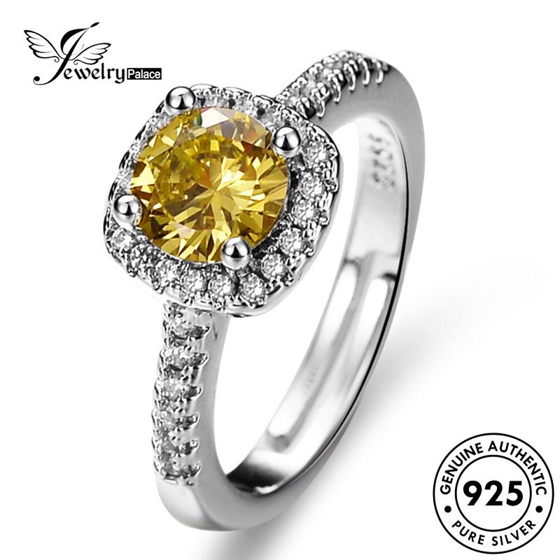 Perhiasantempat Wanita Kepribadian Perak Persegi Asli Rings Citrine925 R140