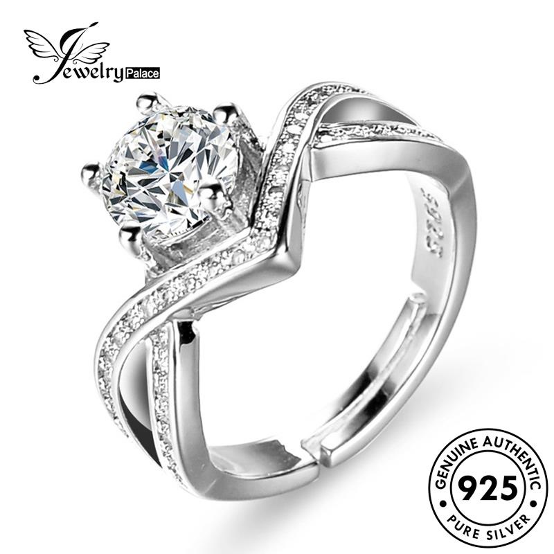 Jewelrypalace Berlian Mahkota Wanita Klasik925 Perak Asli Rings Moissanite R163