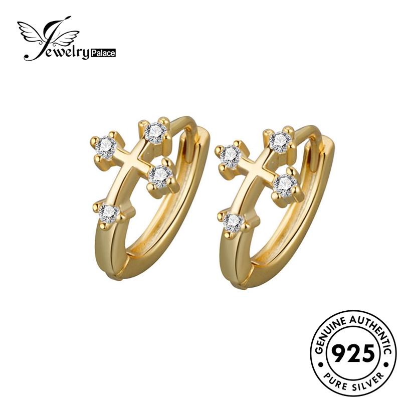 Jewelrypalace Emas925 Silang Hoop Simple Perhiasan Asli Moissanite Wanita Anting Perak M094