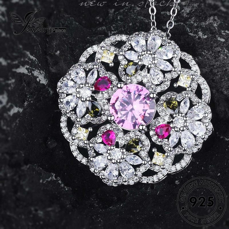 Jewelrypalace Berlian Kreatif925 Perak Bunga Pink Asli Kalung Kristal Wanita N1600