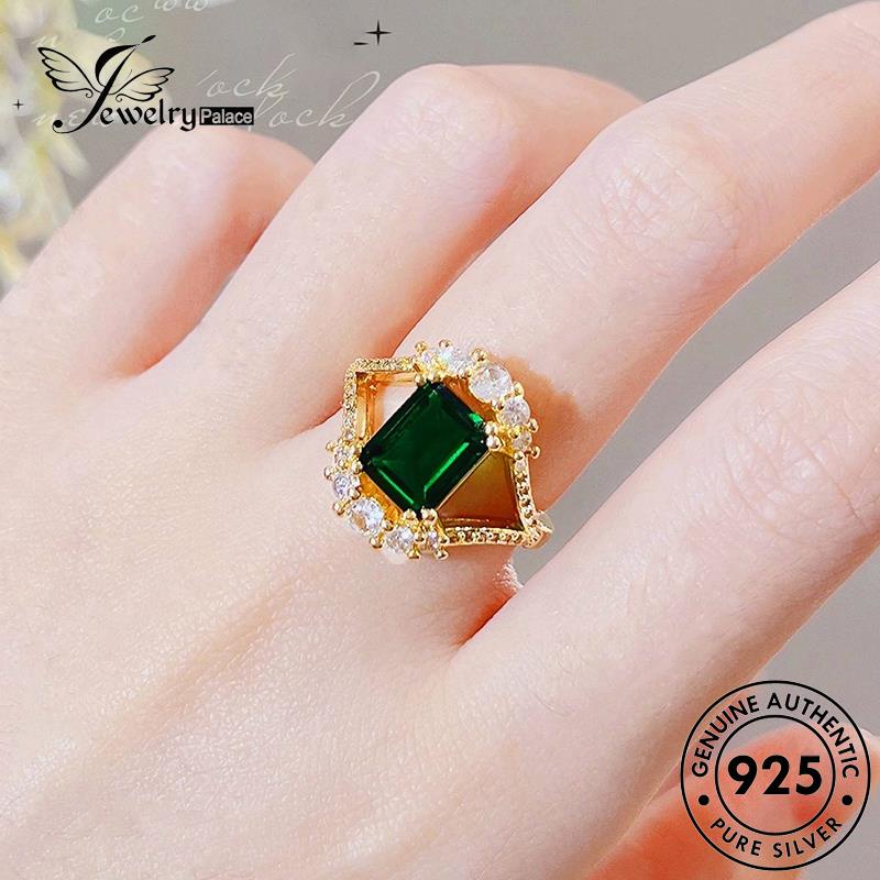 JEWELRYPALACE korea Asli 925 Silver Silver Perhiasan Nikah Emerald Aksesori Princess Cut Perak Wanita Cincin Kawin Murni Original Sterling R2611