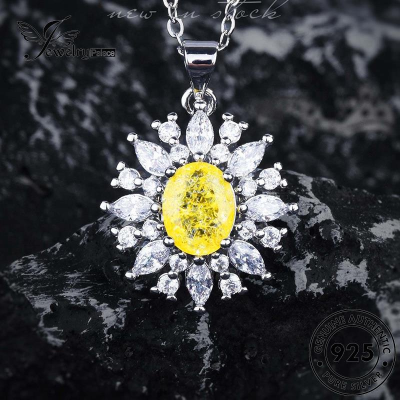 Jewelrypalace Perak Asli Citrine Set Bunga925 Kalung Matahari Wanita S640